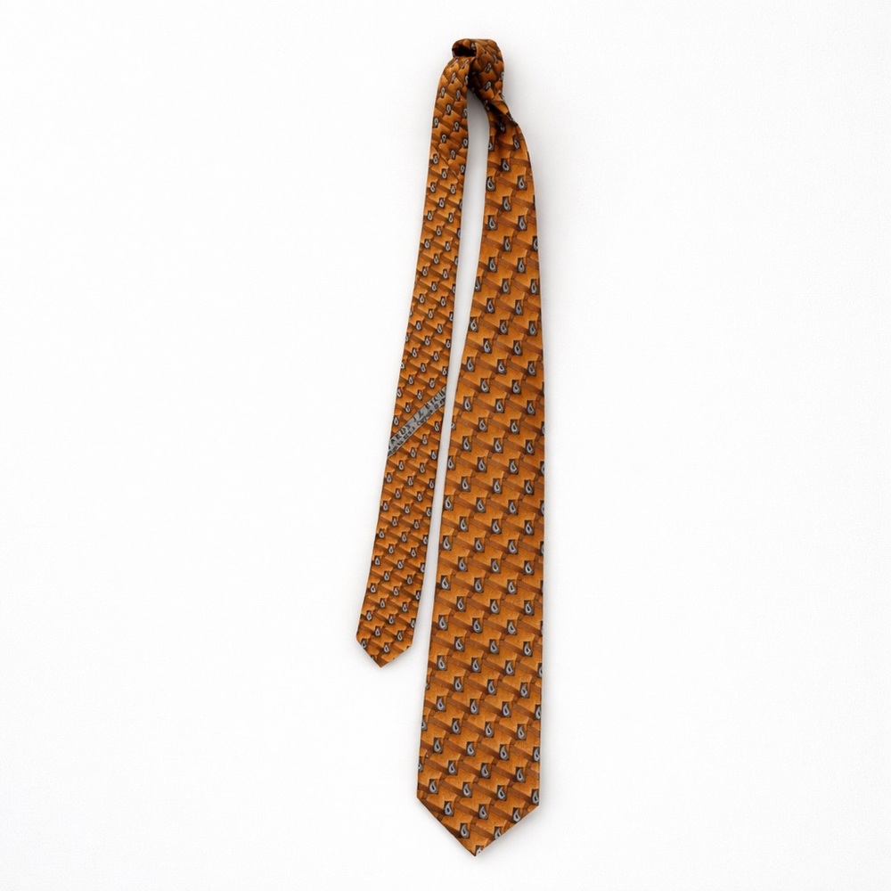 JZ Richards Nordstrom 100% Silk Tie Orange Paisley Geometric USA Vintage Tie